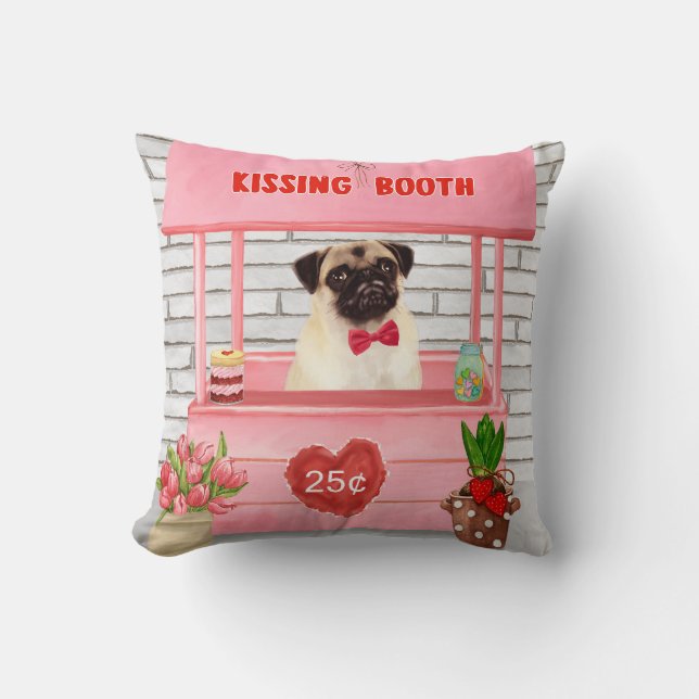 Pug Dog Valentine's Day Kissing Booth  Cushion (Front)