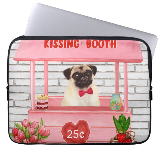 Pug Dog Valentine's Day Kissing Booth Laptop Sleeve (Front)