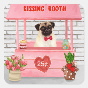 Pug Dog Valentine's Day Kissing Booth Square Sticker