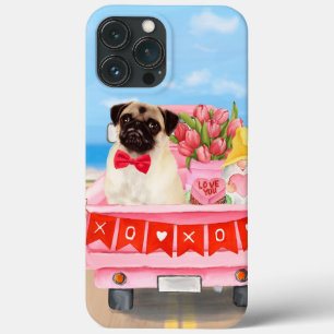 Pug Dog Valentine's Day Truck Hearts iPhone 13 Pro Max Case