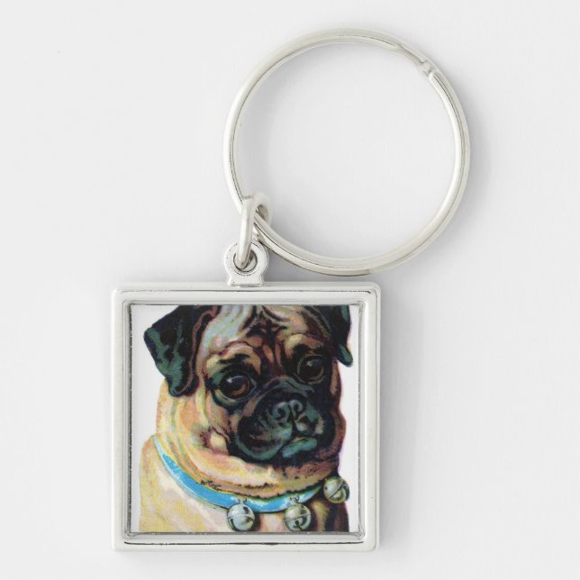 Pug Dog Vintage Key Ring (Front)