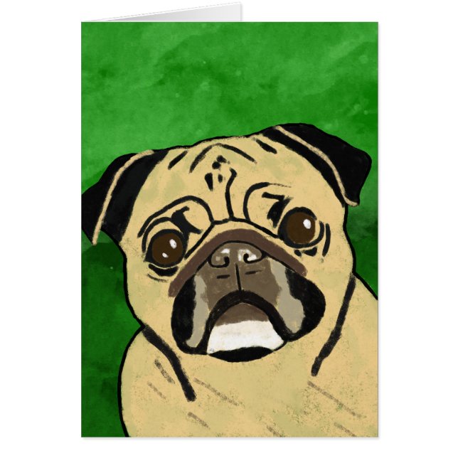 Pug Dog Watercolor Art Portrait (Front)