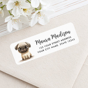 Pug dog watercolor illustration return address label