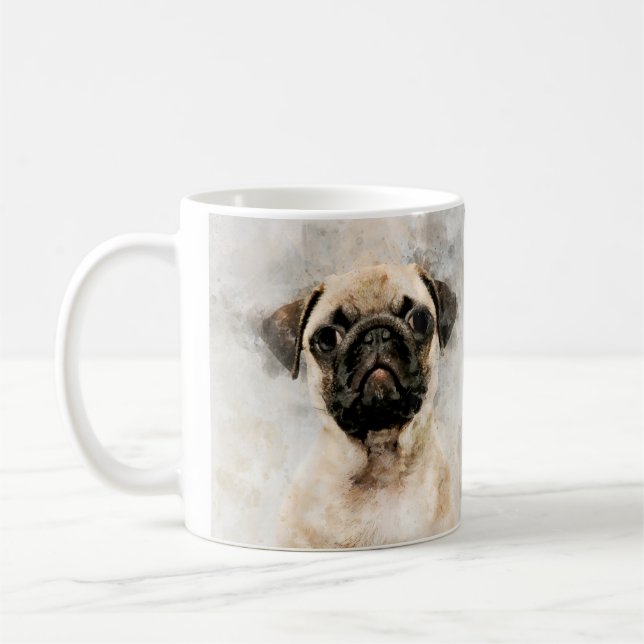 Pug Dog Watercolor Portrait 01 Coffee Mug (Left)