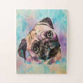 Pug dog Watercolor Portrait Jigsaw Puzzle