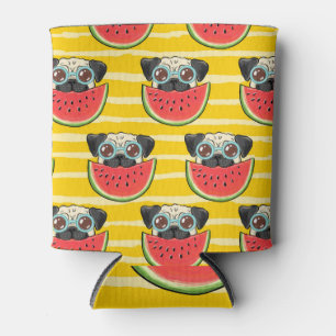 Pug Dog Watermelon: Summer Seamless. Can Cooler