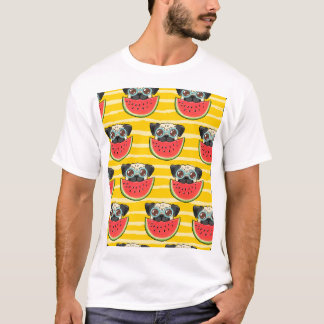 Pug Dog Watermelon: Summer Seamless. T-Shirt