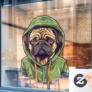 Pug Dog Wearing Green Hoodie