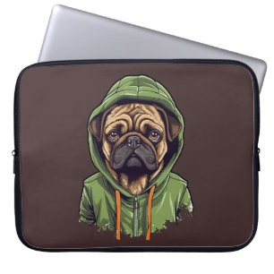 Pug Dog Wearing Green Hoodie Laptop Sleeve