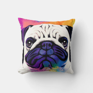 Pug Dog Wild Nature Animal Colors Art Painting Cushion
