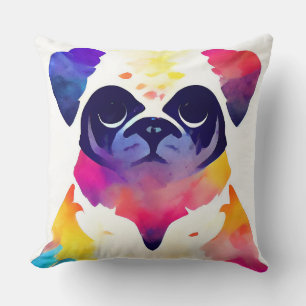 Pug Dog Wild Nature Animal Colors Art Painting Cushion