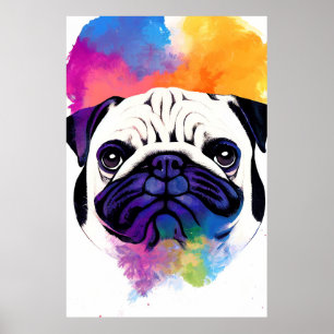 Pug Dog Wild Nature Animal Colors Art Painting Poster