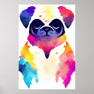 Pug Dog Wild Nature Animal Colors Art Painting Poster
