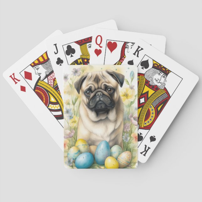 Pug Dog with Easter Eggs Holiday  Playing Cards (Back)