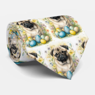 Pug Dog with Easter Eggs Holiday Tie