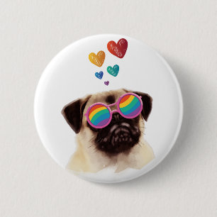 Pug Dog with Hearts Valentine's Day 6 Cm Round Badge