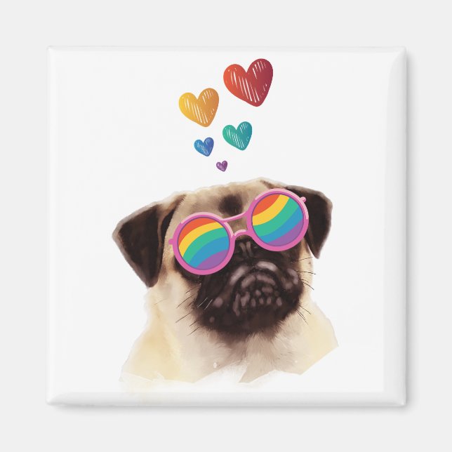 Pug Dog with Hearts Valentine's Day Magnet (Front)