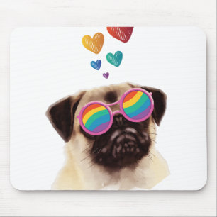 Pug Dog with Hearts Valentine's Day Mouse Pad