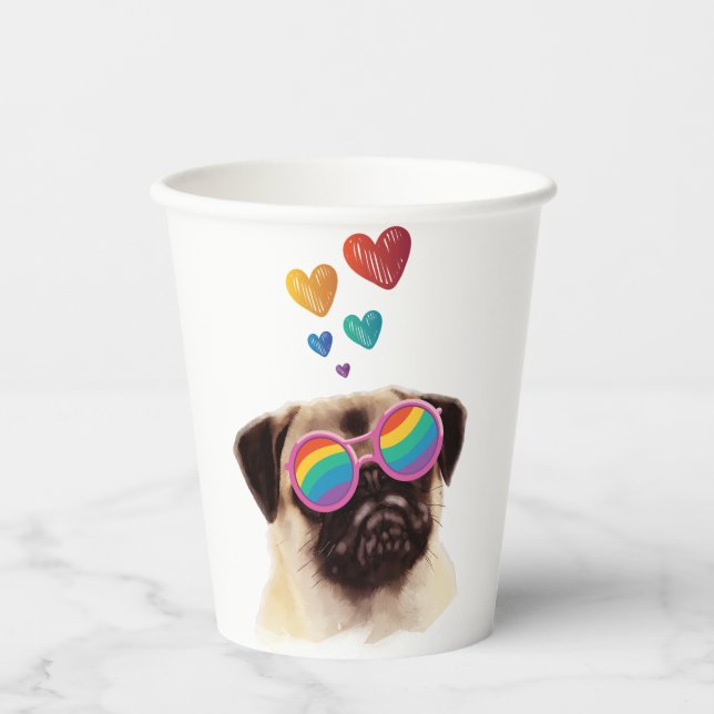 Pug Dog with Hearts Valentine's Day Paper Cups (Front)