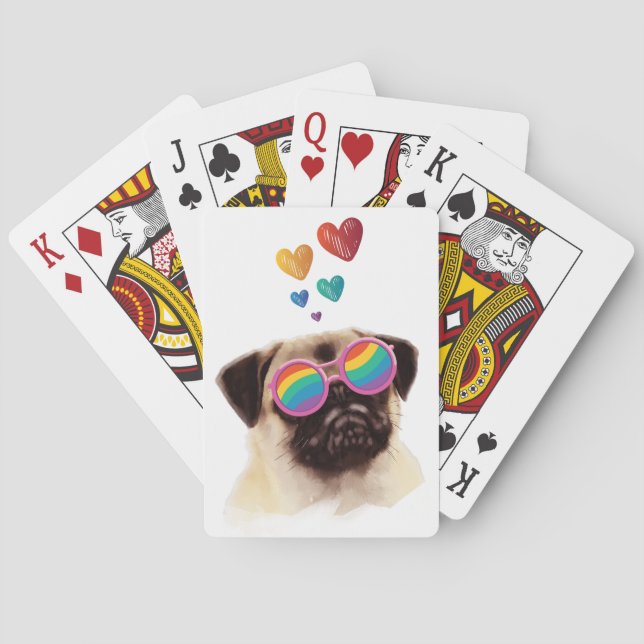 Pug Dog with Hearts Valentine's Day Playing Cards (Back)