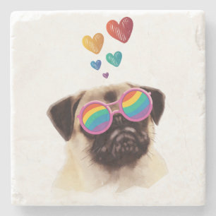 Pug Dog with Hearts Valentine's Day  Stone Coaster