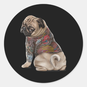 Pug Dog With Traditional Japanese Dragon Tattoo Ir Classic Round Sticker