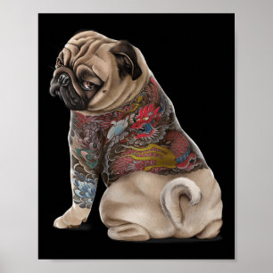 Pug Dog With Traditional Japanese Dragon Tattoo Ir Poster