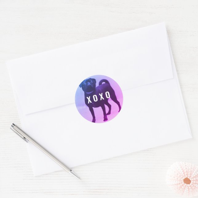 Pug Dog XOXO Valentine's Day Classic Round Sticker (Envelope)