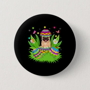 Pug Dogs Happy Easter Bunny Egg Hunt Pug Easter  6 Cm Round Badge