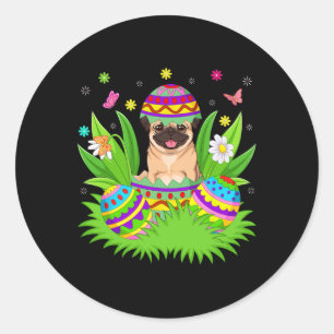 Pug Dogs Happy Easter Bunny Egg Hunt Pug Easter Classic Round Sticker