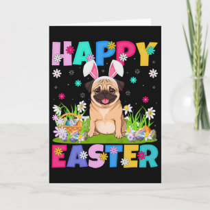 Pug Dogs Happy Easter Egg Hunt Bunny Ear Pug Easte Card