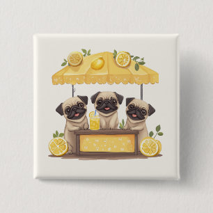 Pug Dogs Lemonade Stand 15 Cm Square Badge