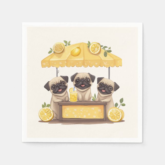 Pug Dogs Lemonade Stand Napkin (Front)