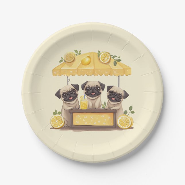 Pug Dogs Lemonade Stand Paper Plate (Front)