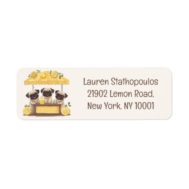 Pug Dogs Lemonade Stand Return Address Label (Front)