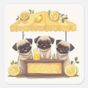 Pug Dogs Lemonade Stand Square Sticker