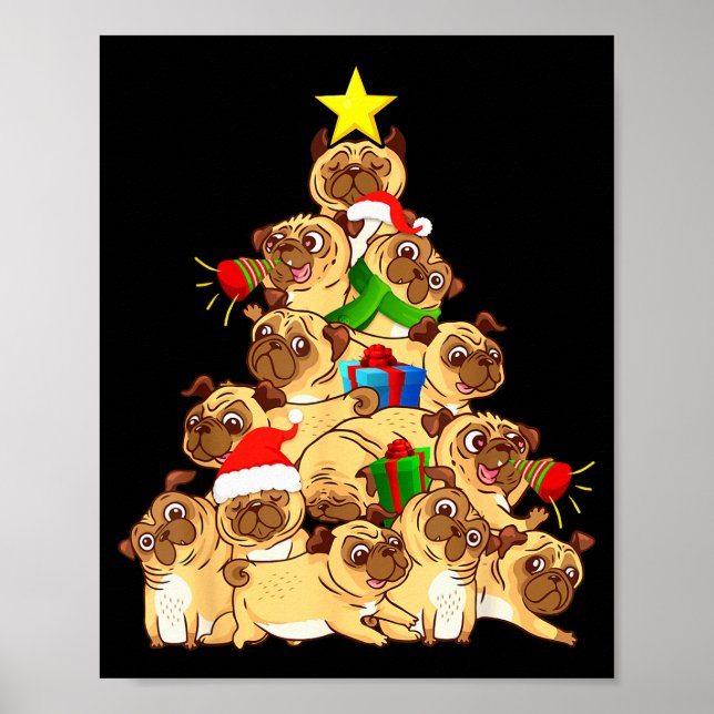 Pug Dogs Tree Christmas Sweater Xmas Pet Animal Do Poster (Front)