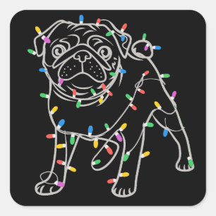 Pug Dogs Tree Christmas Sweater Xmas Pet Animal  Square Sticker