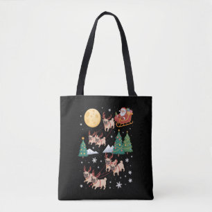 Pug Dogs Tree Christmas Sweater Xmas Pet Animal Tote Bag