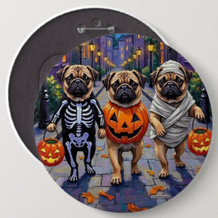 Pug Dogs Trick-or-Treating in Halloween Costumes 6 Cm Round Badge