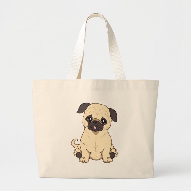 Pug Drawing By Pablo Fernandez Limited Edition Large Tote Bag (Front)