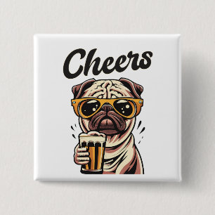 Pug Drinking Beer Meme  15 Cm Square Badge