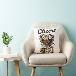 Pug Drinking Beer Meme Cushion