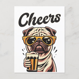 Pug Drinking Beer Meme Postcard