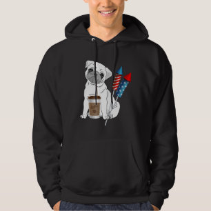 Pug Drinking Coffee with Fireworks Classic T-Shirt Hoodie