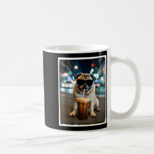 Pug drinking iced coffee animal dog meme mug