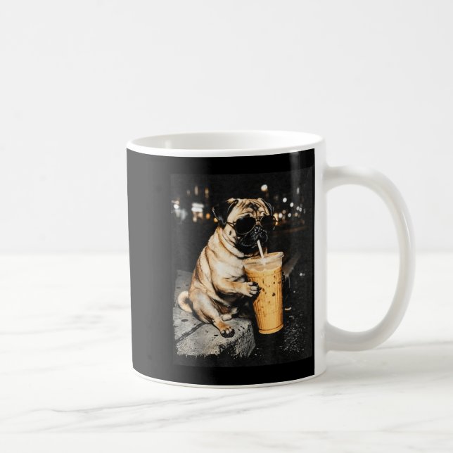 Pug drinking iced coffee cool dog glasses funny mug (Right)