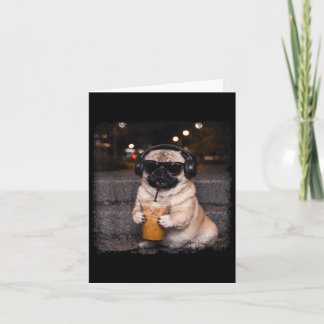 Pug drinking iced coffee lover humor funny dog mem card