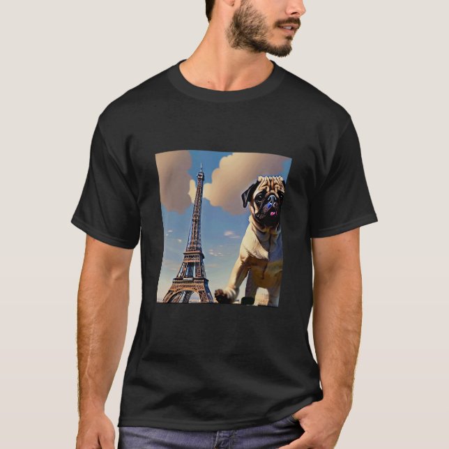 Pug  Eiffel Tower France Paris  Men Women Girls Do T-Shirt (Front)