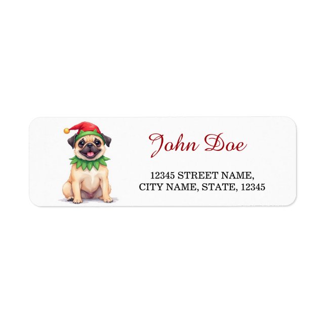 Pug Elf Costume Christmas Return Address Labels (Front)